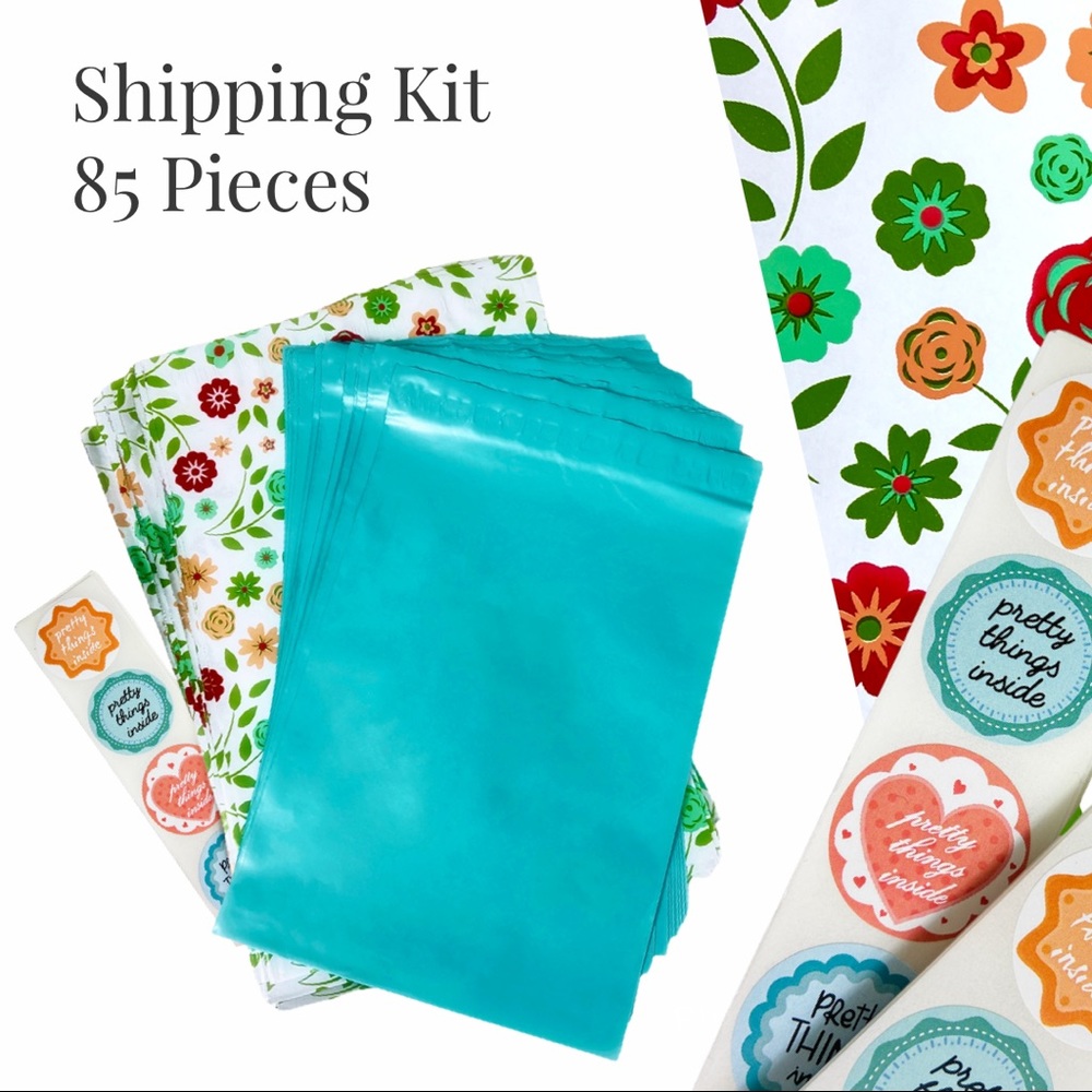 Shipping Kit. Mixed size poly mailers and coordinating shipping stickers.